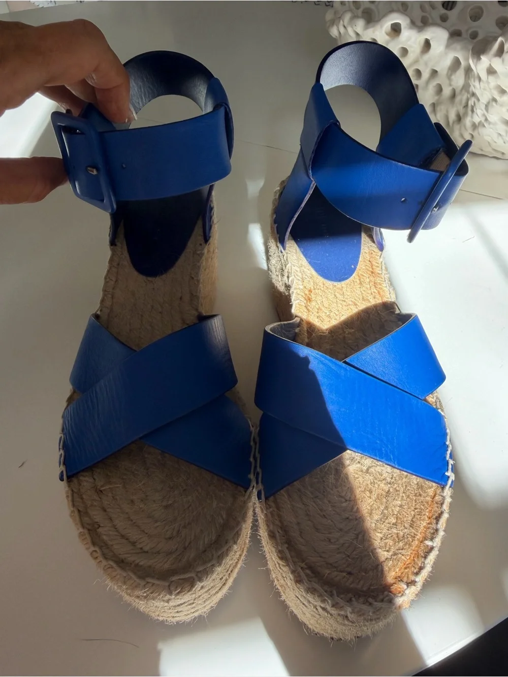 Celine Blue Leather Platform Espadrille Sandals